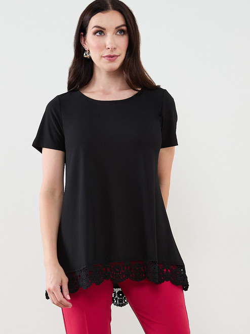 Short Sleeve Black Crochet Trim Top