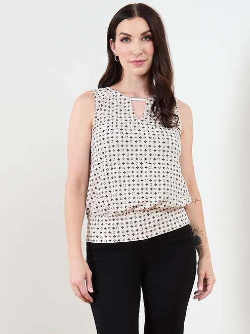 Sleeveless Metal Detail Banded Top in Sand
