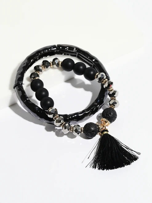 Black Tassel Stretch Bracelet