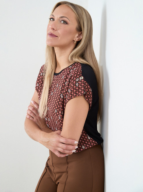 Cap Sleeve Mixed Media Top