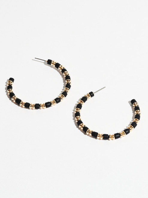 Gold & Black Stone Hoop Earrings