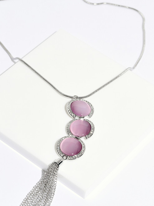 Long Silver Necklace with Lavender Pendant