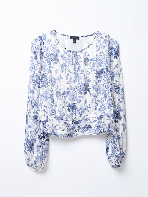 Satin Stripe Shirred-Band Blouse