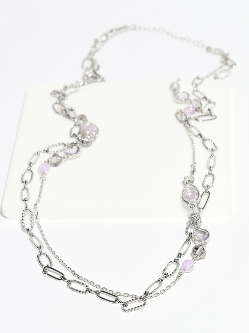 Silver Necklace with Lavender Beads