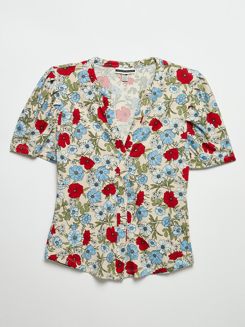 Short Sleeve Button-Down Crepe Top