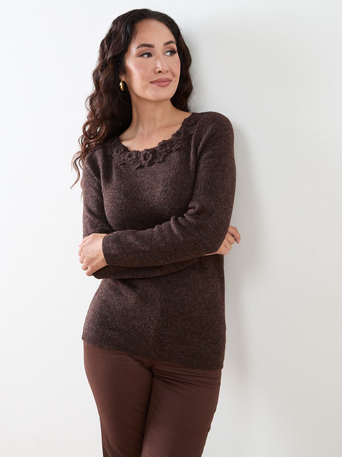 Floral Applique Pullover Sweater