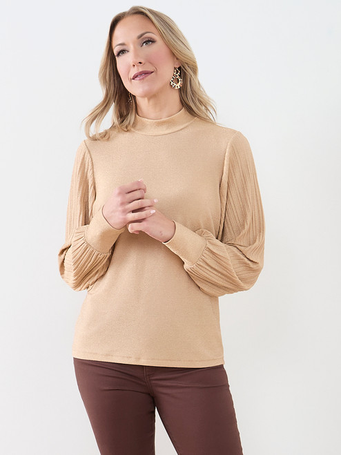 Mock Neck Shimmer Top