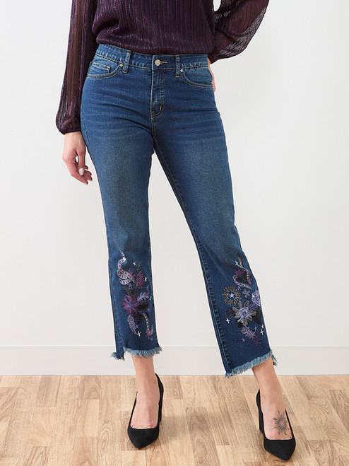 Oliva Embroidered Ankle Denim Jeans