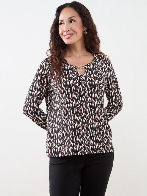 Petite Long Sleeve Hardware-Detail Top