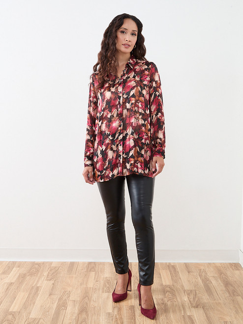 Petite Satin Stripe Cherry Floral Blouse