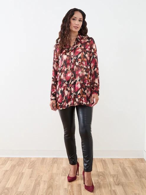 Petite Satin Stripe Cherry Floral Blouse