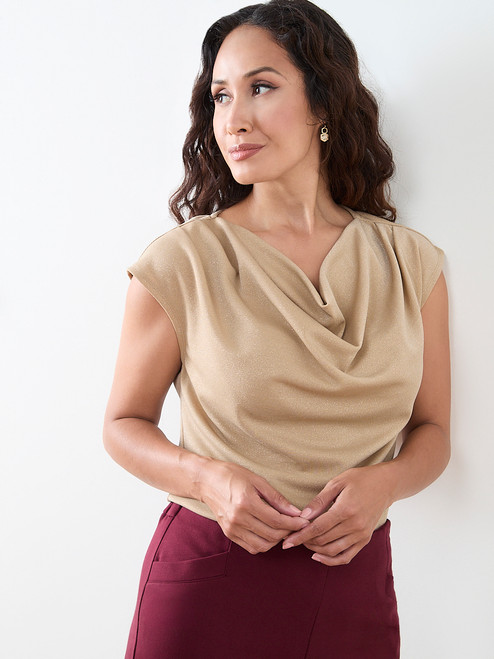 Petite Shimmer Cowl-Neck Top