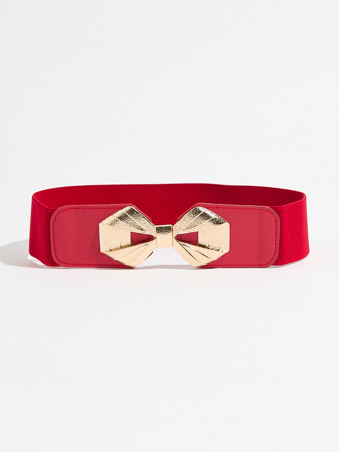 Deep Ruby Stretch Belt with Gold Bow Buckle