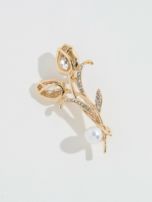 Gold & Crystal Tulip Pin