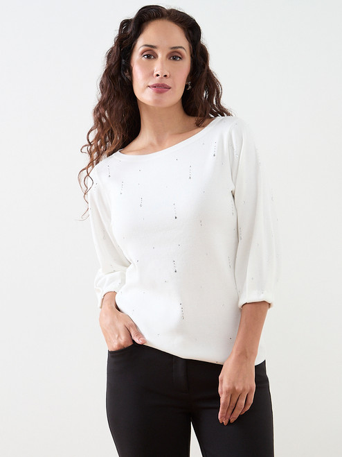 Petite 3/4 Sleeve Rhinestone Sweater