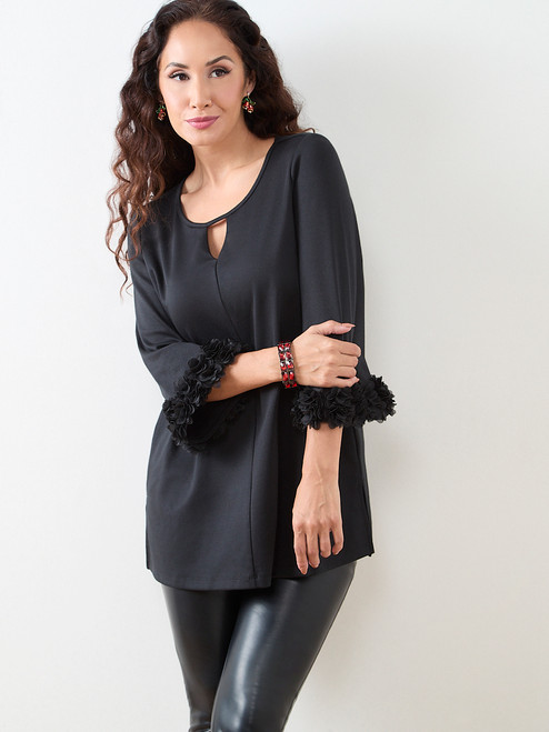 Petite 3/4 Sleeve Tunic with Rosettes | Cleo