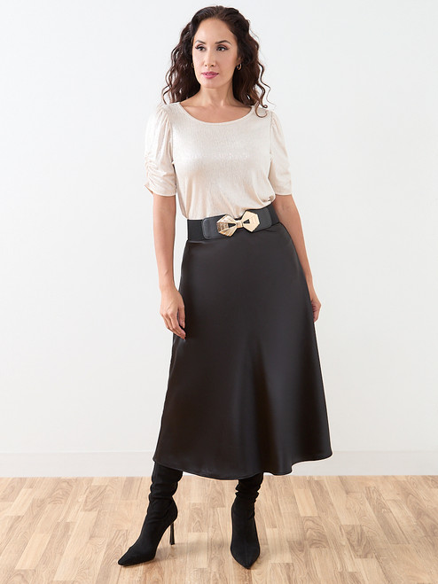 Petite Foil Print Top with Ruched Elbow Sleeves