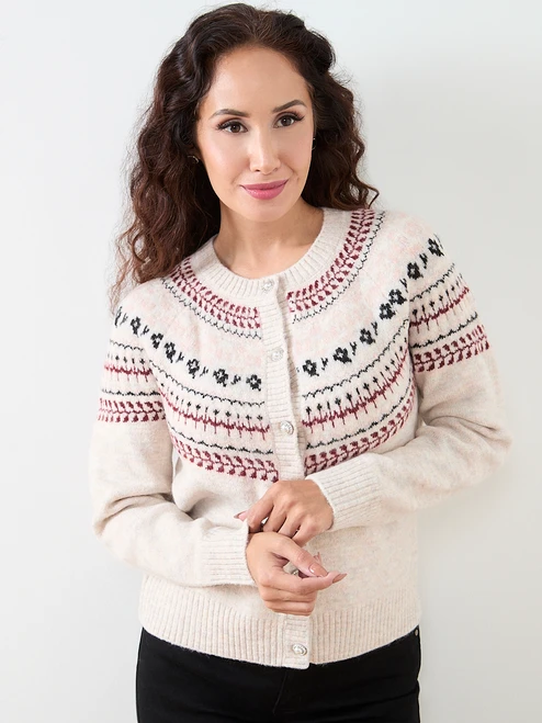 Petite Long Sleeve Fairisle Cardigan Sweater