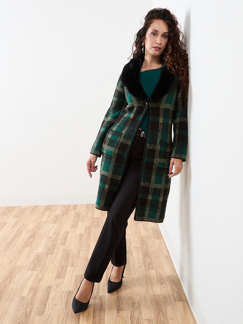 Petite Long Sleeve Fur Collar Sweater Coat
