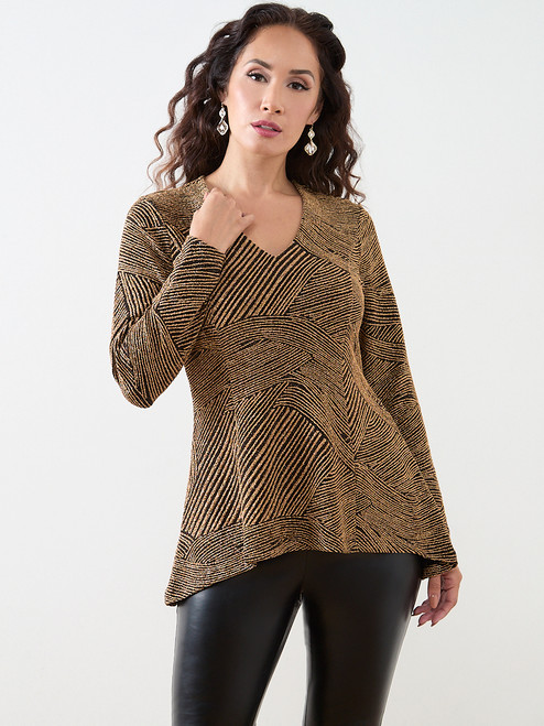 Petite Long Sleeve Stretch Shimmer Tunic