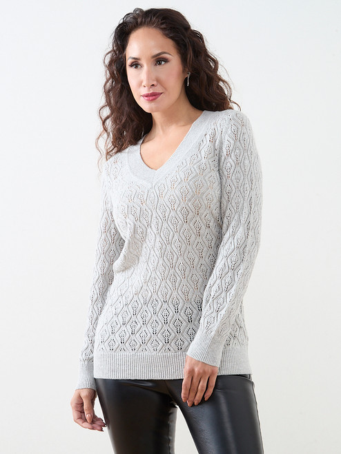 Petite Pointelle V-Neck Sweater