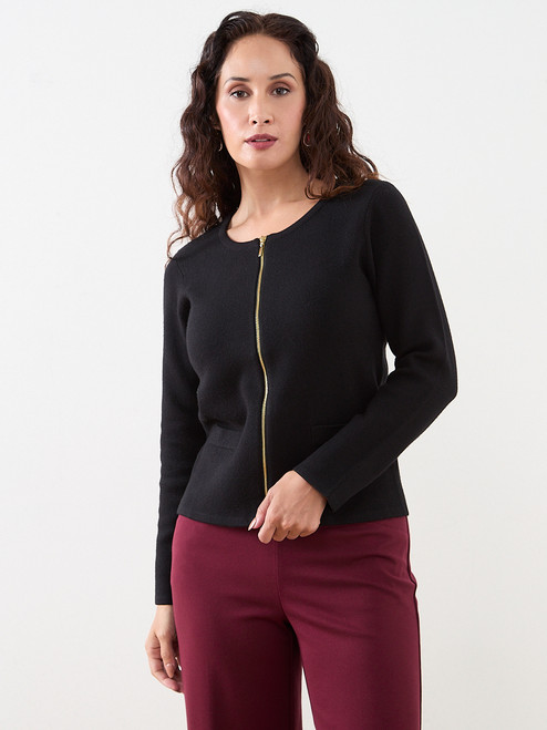 Petite Short Length Zip-Front Sweater