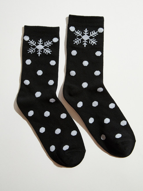 Black with White Snowflake Crew Socks