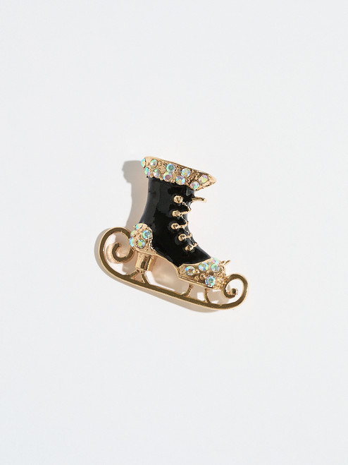 Crystal-Inlaid Victorian Skate Brooch