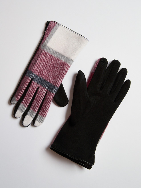 Deep Ruby Cloth Plaid Detail Gloves
