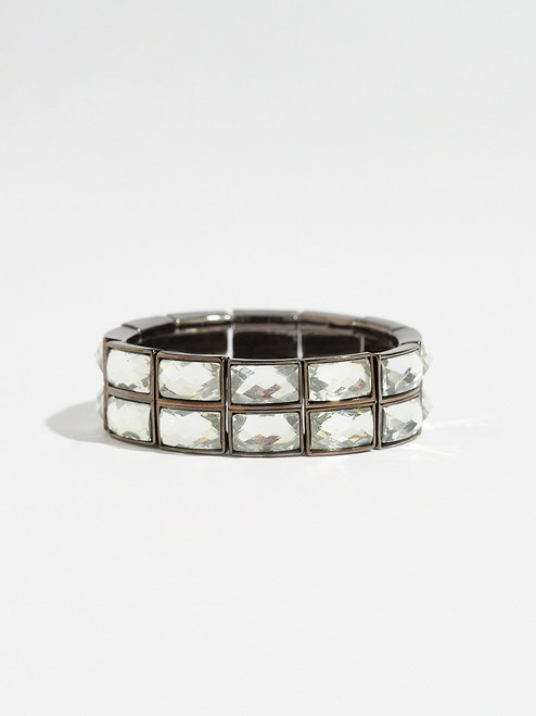Double-Layer Faceted-Stone Stretch Bracelet
