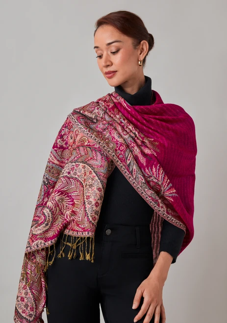 Large Magenta Paisley Pashmina Scarf