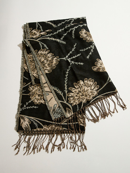 Lurex Black/Gold Floral Scarf