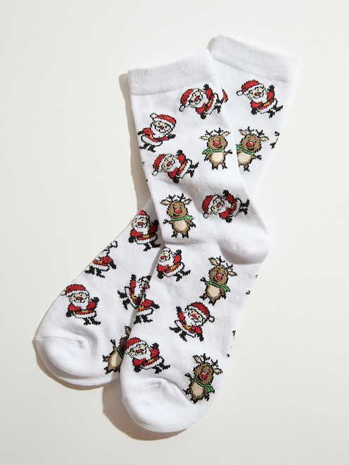 Santa & Rudolph Print Crew Socks
