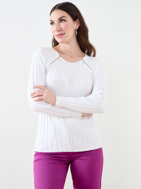 Long Sleeve Zip Shoulder Sweater