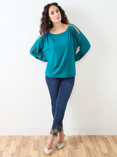 Petite Boat Neck Top with Shoulder Detail