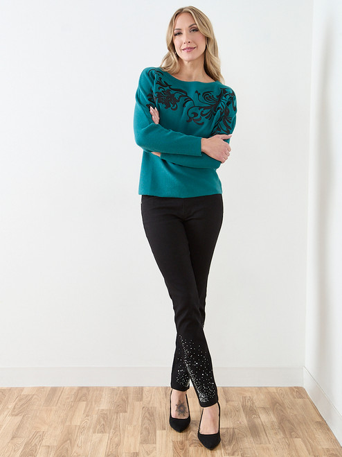 Long Sleeve Scroll Embroidered Sweater