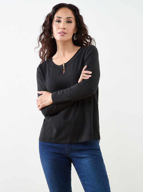 Petite Long Sleeve Top with Hardware
