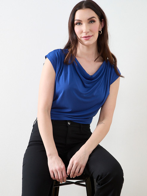 Cap Sleeve Cowl-Neck Top