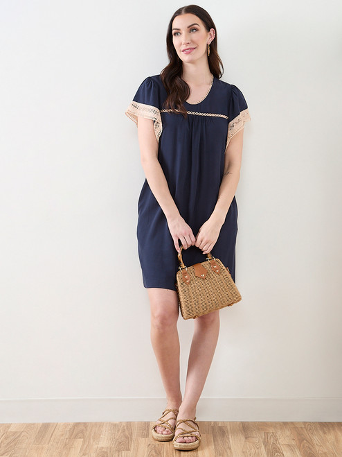 Crochet Detail Flutter Sleeve Dress