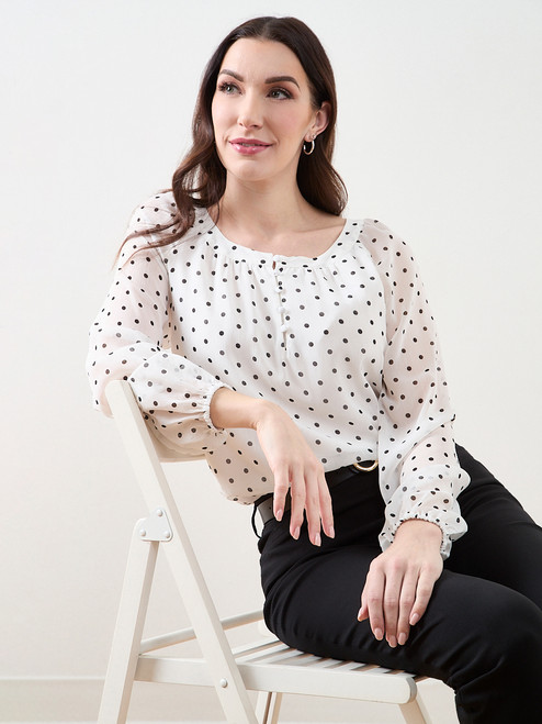 Long Sleeve Round Neck Chiffon Blouse