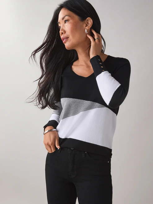 Petite Colourblock V-Neck Pullover