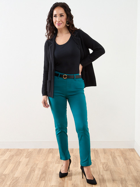 Petite Emily Micro-Twill Peacock Slim Leg Pant