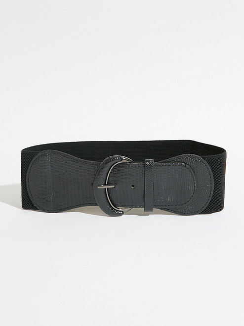 Black Wide Croco Stretch Belt