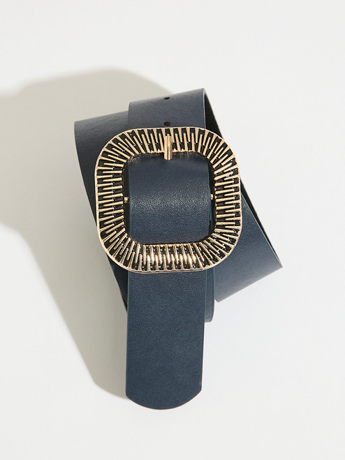 Navy Textured Buckle Pant Belt