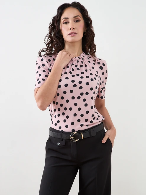 Petite Elbow Sleeved Gathered Neck Top