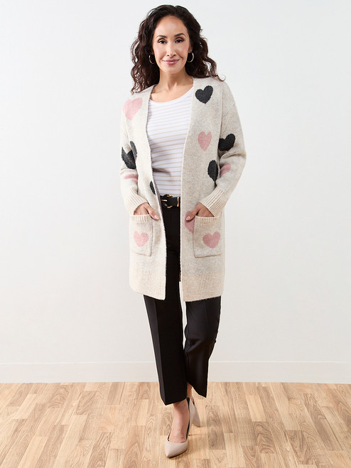Petite Long Sleeve Heart Cardigan