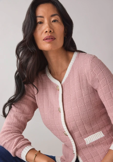 Petite Long Sleeve Tipped Sweater Jacket