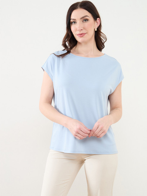 Cap Sleeve Crepe Top in Solid Light Cornflower