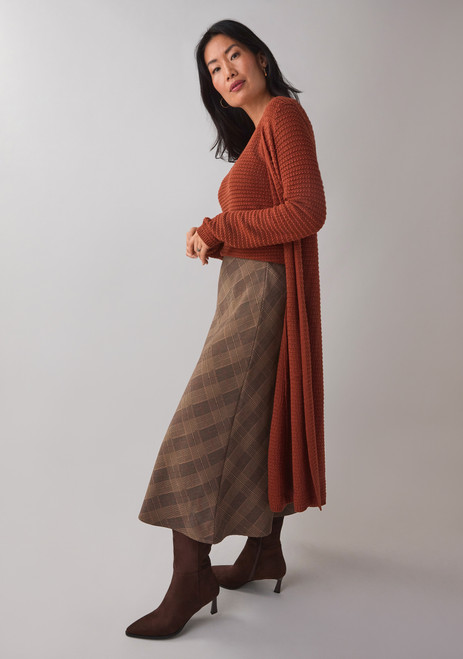 Long Sleeve Textured Cardigan Sweater in Terracotta