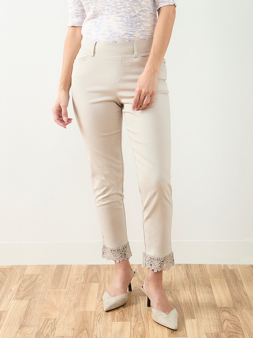 Emily Embroidered Microtwill Ankle Pant in Stone